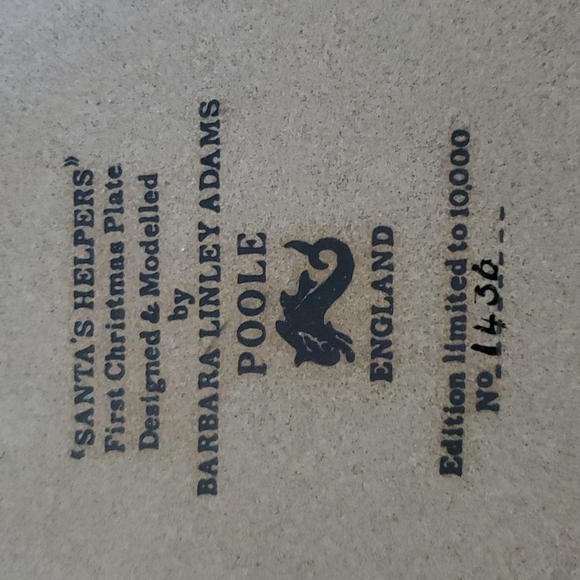 1978 Santa's Helpers Barbara Linley Adams 1st Christmas Plate Poole England 8" - Picture 3 of 4